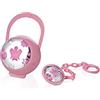 ROBERTO GIANNOTTI Set Pinza E Porta Ciuccio Bimba In Plastica Rosa Con Placca In Argento Bilaminato Con Angelo, Quadrifoglio, Cuore, Stella E Sole Smaltati In Rosa
