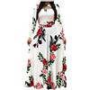 Generic Abito casual da donna 2024 alla moda moda donna manica lunga floreale stampa boho abito lungo da donna casual abito da spiaggia maxi abito, bianco, XXL