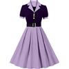 Generic Abito vintage da donna, per cocktail party, swing anni '50, a pois, casual, linea A, abito da lavoro con cintura, abito da skater da donna, Viola, M