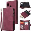 Jorisa Cover Portafoglio per Samsung Galaxy A20E,Custodia in Pelle PU Premium con Cerniera Tasca,Stile del Libro Stand Cover con Carta di Credito Titolare e Cinturino da Polso Magnetica,Rosso