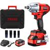 TEENO Avvitatore a Impulsi senza filo Brushless 1/2 600Nm 20 V con batteria 4000 mAh, Chiave a urto con 4 prese a impatto (17/19/21/22mm),Per l'automobile e l'uso domestico (one battery)