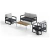 LBSIGN Set Salotto Da Esterno 1 Divano 2 Poltrone E Tavolino Metal Frame MTLKNP003 Grigio Scuro