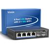 VIMIN 4 Port 2.5G Unmanaged Switch+2 Port x 10G SFP+，6-Port 2.5G Unmanaged Network Switch, Fanless, Plug and Play