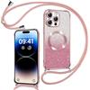 Phoona Cover Magnetica Glitter per iPhone 14 Pro con Cordino, [Compatibile con MagSafe], Brillantini Sottile Lucida TPU Silicone Custodia per iPhone 14 Pro Morbido Antiurto Cover, Rosa