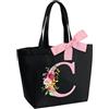 hamatata Borsa Tote Bag con Iniziale, Borsa Shopper con Papillon, Borsa Donna Personalizzata con Nome, Regali per Donna, Amica, Sposa Damigella D'onore, Mamma, Compleanno, Nozze, Natale, San Valentino(C)