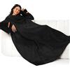 Winthome Coperta con Maniche - Coperta Pile Morbida e Calda, Plaid con Maniche con Velcro, Coperta Indossabile per Regalo Natalizio Donna Uomo, Risparmia Costi di Riscaldamento (Nero, 140x170cm)