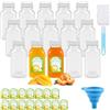 CoKeeSun 15 Bottiglie Vuote di Succo di Plastica, 250ml Bottiglie Succhi Riutilizzabili con Etichetta e Imbuto, Bottiglia per Bevande, Contenitore Trasparente per Bevande con Coperchio Bianchi