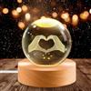Litinliv Lampada Sfera di Cristallo 3D, Luce Notturna Cuore Inciso Laser con Base in Legno, Luce LED Multicolore USB, Regalo Romantico per Fidanzata, Fidanzato, Decorazione per Camera da Letto