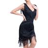 Berimaterry Abito da donna con paillettes scintillanti e frange con gonna corta con scollo a V senza maniche, mini abito vintage da ballo da ballo, abito da cocktail per latino tango, samba, cha, cha,