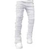 Generic Jeans da uomo vintage Y2K Straight Leg con patch strappata frange, jeans da uomo, skinny biker, denim, motivo hip hop check patchwork jeans hiphop street dance abbigliamento streetwear, bianco, S