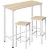 EUGAD Tavolo da Bar 2 Sgabelli Alti Set Arredo Bancone per Cucina in Acciaio Legno, Tavolo Alto da Cucina Stretto, per Home Bar, Bistrot, Sgabelli da Cucina senza Schienale