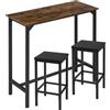 EUGAD Tavolo Bar 2 Sgabelli Alti Set Arredo Bancone in Acciaio Legno, Tavolo Alto da Cucina Stretto, per Home Bar, Bistrot, Sgabelli da Cucina senza Schienale