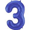Folat 65923 Palloncino di alluminio Numero Figura 3 Blu Metallizzato Opaco 86 cm - decorazione palloncino di elio per compleanno, anniversario