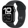 APPLE Watch Series 10 GPS, Cassa 46 mm in alluminio Jet Black con Cinturino Sport nero - M/L- MWWQ3QL/A