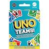 Mattel Games - UNO Teams, versione a squadre da due dell'iconico gioco, regole speciali e nuove carte Squadra Jolly, fino a 4 squadre, giocattolo per bambini, 7+ anni, HXT58