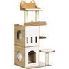 Easycomfort Albero per Gatti in MDF con Tiragraffi per Gatti, 2 Casette per Gatti, Posatoi e Pallina da Gioco, 60x48x133 cm