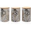 Evviva Contenitori per Alimenti, Set da 3, Barattoli Ermetici per Sale, Zucchero, Caffè, in Ceramica, Tappo in Legno, Moderni e Colorati, Motivi Geometrici. Collezione: Ostuni