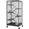 PawHut Gabbia per Piccoli Animali con Ruote, 5 Rampe e 5 Piattaforme, Ciotola e Bottiglia, 64x43.5x131 cm, Nero