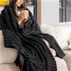Dreamzie Coperta Pile per Divano in Velluto - Coperta Singolo e Matrimoniale, Plaid Morbida, Coperta Pile Matrimoniale, Decorazioni Casa Poltrona, Tinta Unita per Ufficio Elegante, 150x200 cm Nero