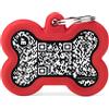 Medaglietta Cane Hushtag Plus Qr Code Osso Nero In Alluminio Con Gomma Rossa