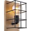 Globo lighting Applique da parete Vintage Merill nero opaco e legno con gabietta nera 1XE27 15530W/40