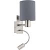 Eglo Leuchten my light Applique Pasteri in tessuto grigio con doppia luce da lettura a LED 96479/20