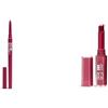 3INA MAKEUP - The Automatic Lip Pencil 390 + The Color Lip Glow 385 - Matita Labbra Viola scuro Waterproof +Rosetto Rosa Frutti di Bosco Burroacaco di Karite - Vegan - Cruelty Free