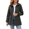 Tuopuda Giacca Primaverile Donna Parka Cotone Militare Cappotto Leggera Utility Jacket Giubbotto con Cappuccio Casual con Zip Antivento Staccabile Giacche Giaccone Outdoor, verde militare, XL
