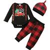 LUVCES Vestiti Set Neonato Bambino Maschio My 1st Christmas Pagliaccetto + Pantaloni Scozzesi Rossi con Cappello 3 Pezzi Set di Vestiti Natalizi Nero Christmas tree 12-18 Mesi