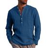 LVCBL - Camicia da uomo a maniche lunghe, estiva, per il tempo libero, in lino, vestibilità normale, Blu oltremare, M