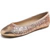 Feversole Women's Fashion Round Toe Ballet Flat,Ballerina a Punta Tonda per Donna Oro Rosa Glitter Puntale 40