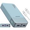JUOVI J2651 Power Bank 35W 20000mAh USB C In & Out Power Bank, pacco batteria con QC3.0+PD3.0 35W ad alta velocità di ricarica per auricolari Bluetooth, telefono cellulare, tablet (Blu)