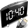 Retoo Sveglia digitale con grande display a LED, comodino alimentato a batteria, orologio da tavolo elettronico, sveglia da viaggio, ricarica USB, allarme a specchio portatile con 2 allarmi