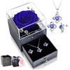 HUAQIN Rosa Stabilizzata Eterna con Collana Orecchini, Rose Reale Regalo per Anniversario Compleanno San Valentino Matrimonio Natale Festa Della Mamma, Vera Conservata Regali per Donna Fidanzata Moglie Lei