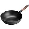 FJNATINH Autentico wok martellato a mano. Wok con fondo piatto da 32 cm. Pentola in ferro cinese fatta a mano, adatta per fornelli a induzione e gas naturale.