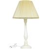 Ideacasa Lampada Grande da Tavolo Lume stelo in Legno Avorio - Paralume Tessuto Organza color Tortora H 60 cm