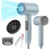 Bizcasa Asciugacapelli Ionico 2400W,Professionali Salone Phon con display LCD, 3 Impostazioni di Temperatura, 2 Velocità,Hair Dryer con Diffusore e ugello per lo Styling e pettine pieghevole (argento)
