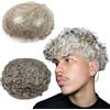 Mprosthesis Toupet da Uomo con Capelli Umani in Poliuretano - Parrucca Ondulata 10 mm, 10 x 8 (#1B80 20% Nero + 80% Bianco)