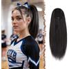 FESHFEN Nero Coda Capelli Extension Coulisse, 40 cm Ponytail Extension Lisci Lunga Posticci Sintetica Coda Finta Estensione dei Capelli, Marrone Nero