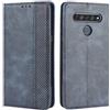 HualuBro Cover per LG K61, Flip Cover a Libro in Retro PU Pelle Magnetica Antiurto Case Portafoglio Custodia per LG K61 Cover (Blu)