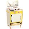 Janod Cucina per Bambini in Legno-Dotata di Forno, lavello e 11 Accessori Inclusi-Pulsanti sonori rotanti-da 2 Anni, J06641, Colore Giallo
