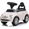 sun baby Macchinina bambino a partire dai 12 mesi di età, cavalcabile bambino, Fiat 500, auto per bambini, aiuto per imparare a camminare con suoni, Volante con clacson e suoni del motore (Bianco)