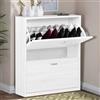 Dmora Scarpiera Lineare A Due Ante A Ribalta, Made In Italy, Cm 63 X 24 X H80, Colore Rovere Sbiancato