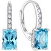 FJ Orecchini Pendenti Taglio Principessa Argento 925 Orecchini Solitari Quadrati Orecchini Acquamarina Pietre Portafortuna Marzo Gioielli Regalo per Donna