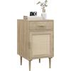 HOMCOM Comodino con armadio e ripiano porta rattan tessuto + 1 cassetto, design bohémien, 40 x 40 x 68,5 cm, naturale