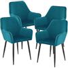 [en.casa] Set da 4 Sedie con Braccioli e Schienale 4 Poltrone per Sala Pranzo e Studio Poltroncine Moderne Imbottite Rivestimento in Effetto Velluto - Turchese