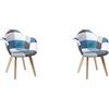 HJhomeheart Set di 2 Sedie da Pranzo in Tessuto Patchwork con Braccioli, Poltrona dal Design Moderno, Sedia da Cucina in Legno di Faggio Scandinavo (Blu)