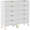 GOOBUY Cassettiera con 5 cassetti, set da 2 cassetti, cassettiera, soggiorno, corridoio, comò in legno, 120 x 34 x 110 cm, bianco