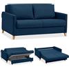 EVERGREENWEB MATERASSI & BEDS EVERGREENWEB - Divano Letto 2 Posti Matrimoniale L165xP110xA90 con Box Contenitore, Struttura Pieghevole Imbottita Tessuto Blu, Schienale a Doppio Cuscino, Sofà con Chaise Longue Estraibile, CALION