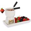 TOLIDA Set di fonduta al cioccolato fonduta ceramica bianca con 2 forchette fonduta formaggio 150 ml con 1 piatto rettangolare mini scaldabagno per cioccolato formaggio gelato burro candele